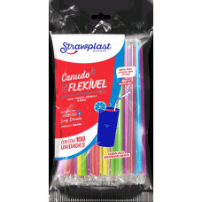 Canudo Embalado Flex 21X6mm STRAW Colorido 100un